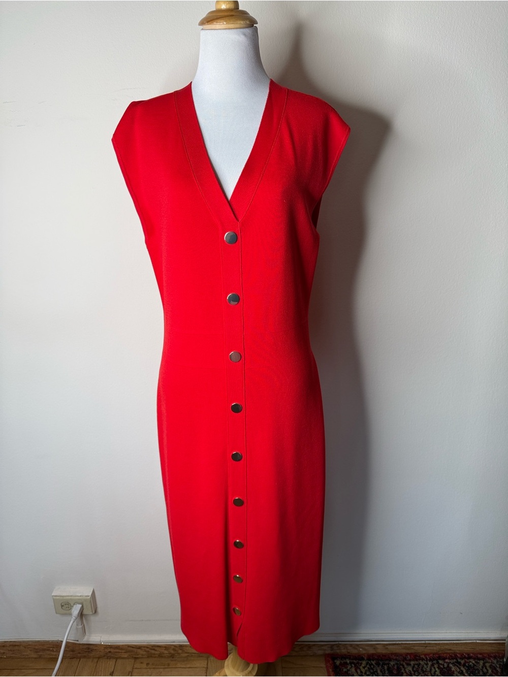 New York & Company Red Jersey Knit Sleeveless Maxi Dress